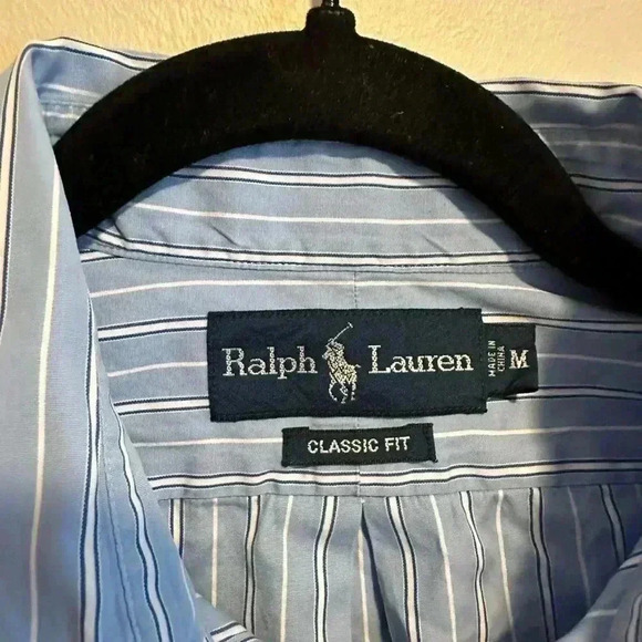 Ralph Lauren Classic Fit Striped Dress Shirt - Size Medium- Light Blue - Picture 6 of 7
